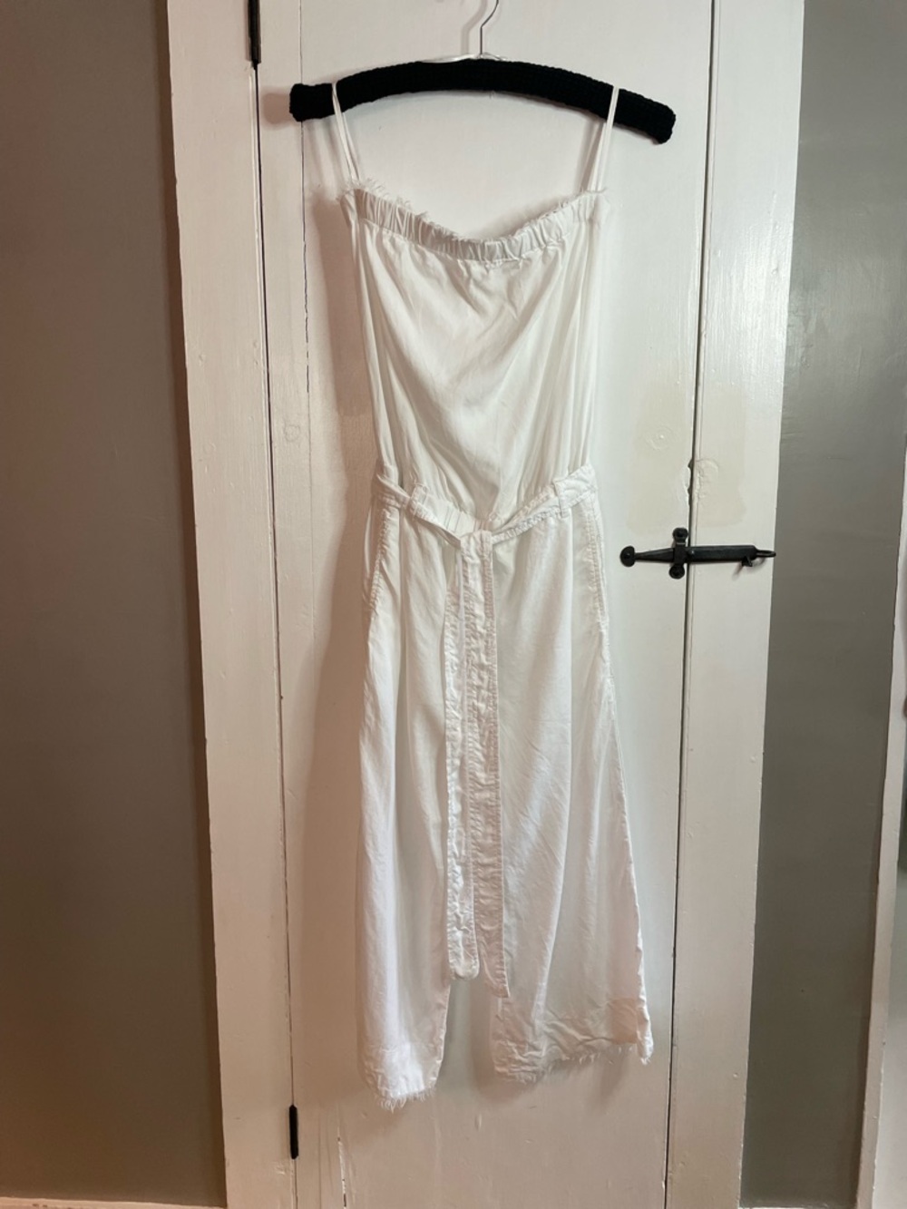 Cloth & Stone Anthropologie Strapless Tencel Jumpsuit Frayed Hem Size S White